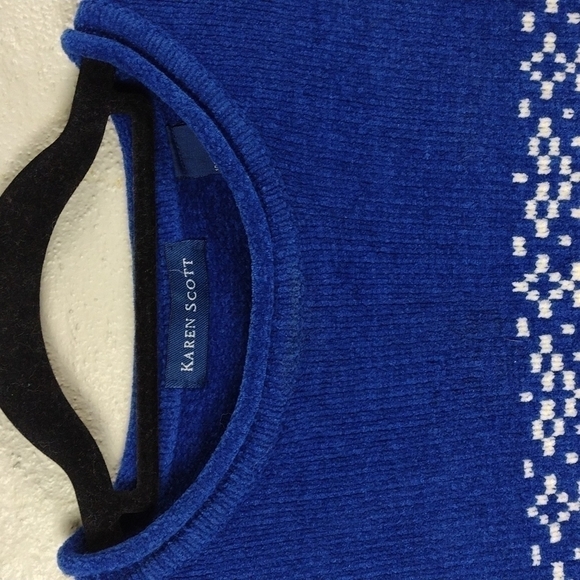 Karen Scott Blue Fair Isle Scoop Neck Long Sleeve Pull Over Chenille Sweater - Picture 12 of 15